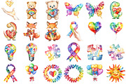 Autism Awareness Day Collection png, an Illustration by Watercolor design (Thumbnail 2 of 9)