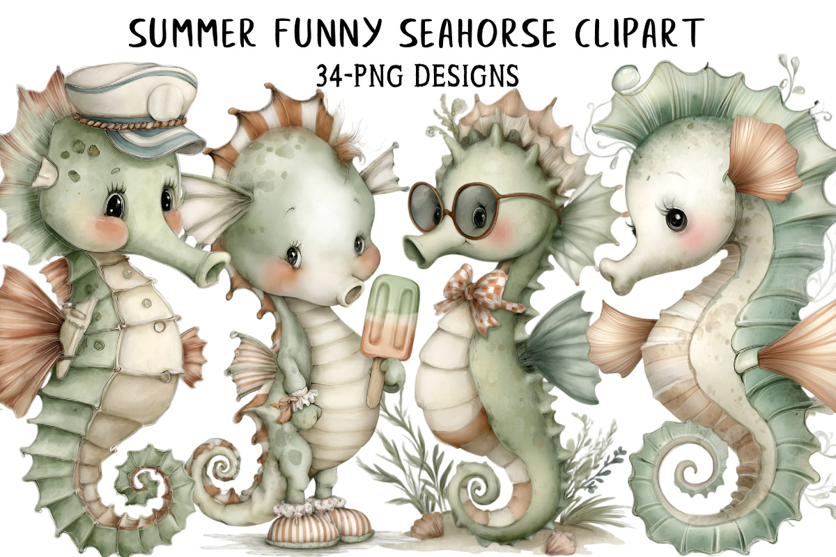 Summer Funny Seahorse Clipart, an Illustration by Daily.Designs (Photo 1 of 8)