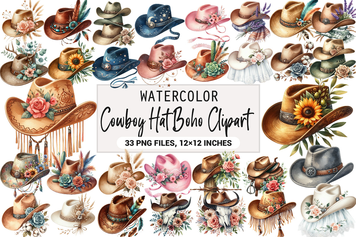 Cowboy Hat Boho Clipart, an Illustration by DreamArtGraphic (Photo 1 of 6)