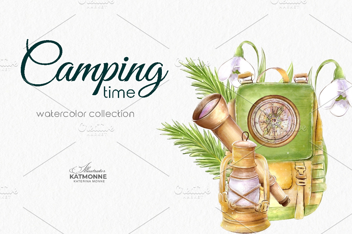 Camping watercolor clip art, a Sport Illustration by katmonne (Photo 4 of 9)
