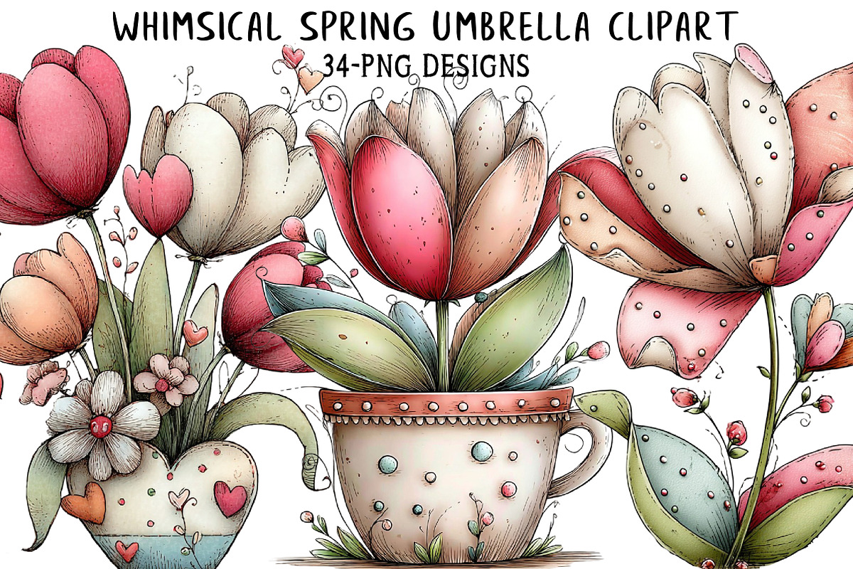 Whimsical Spring Umbrella Clipart, an Illustration by Daily.Designs (Photo 1 of 8)