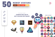 50 Cartoon Robot Avatar Icons Set, an Outline Icon by Dighital (Thumbnail 9 of 10)