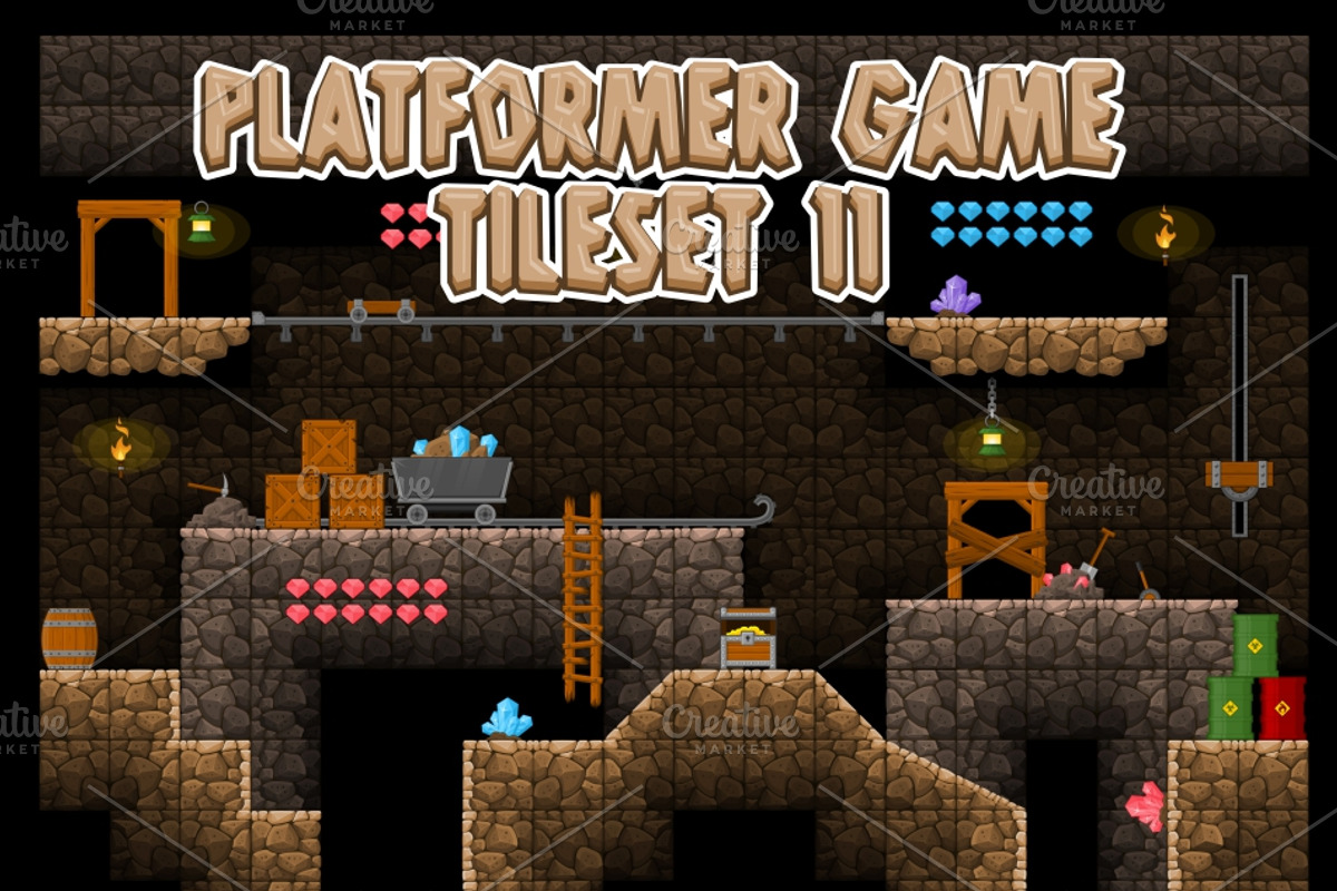 Platformer Game Tile Set 11, an Illustration by pzUH (Photo 1 of 3)