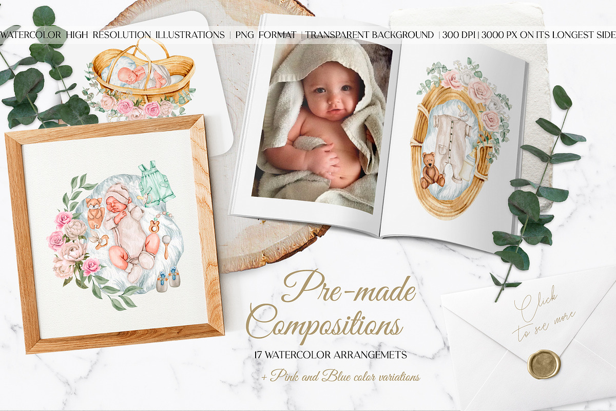 Sweet Maternity Watercolor Set, an Illustration by CrystalinaShop (Photo 4 of 10)