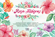 Watercolor Hibiscus Flowers, a Decorative Illustration by Graphobia (Thumbnail 1 of 9)