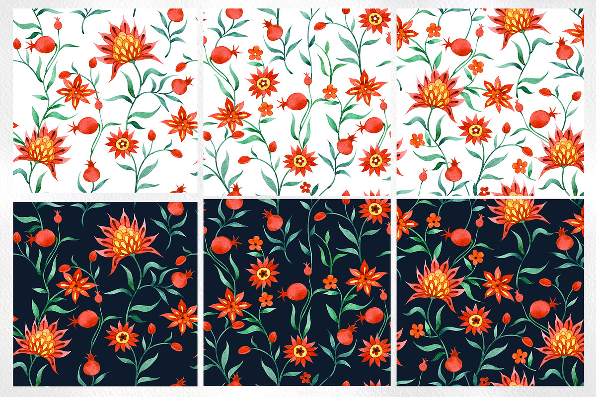 Pomegranates and Flowers. Patterns, a Pattern Graphic by made by Tanya (Photo 2 of 5)