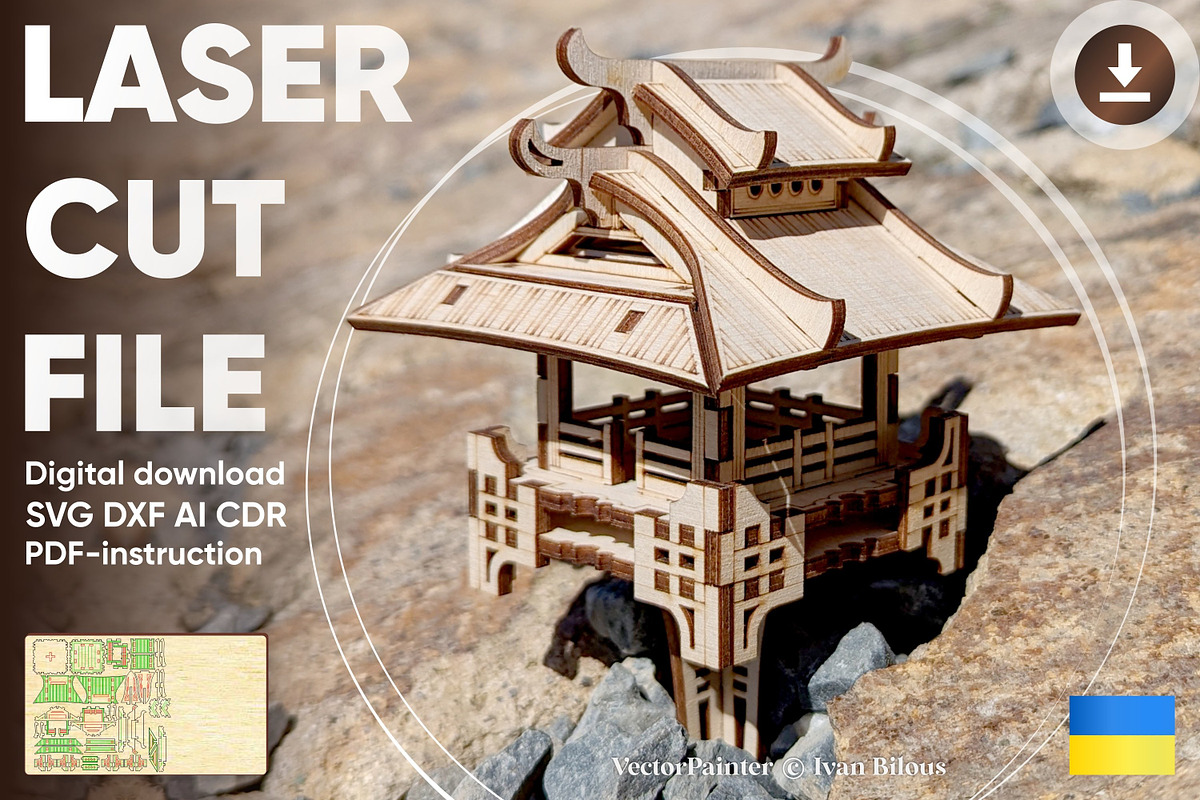 Asian Plant House - Laser Cut File, an Object Graphic by VectorPainter (Photo 1 of 15)