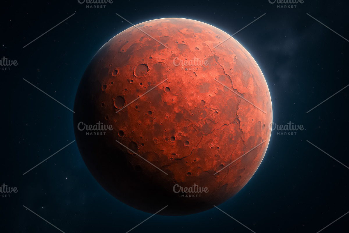 Red rocky planet with craters and su, an Illustration by professorinc