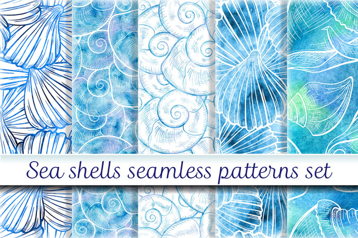Sea shells seamless patterns set, a Pattern Graphic by Graphic Magic (Photo 1 of 3)