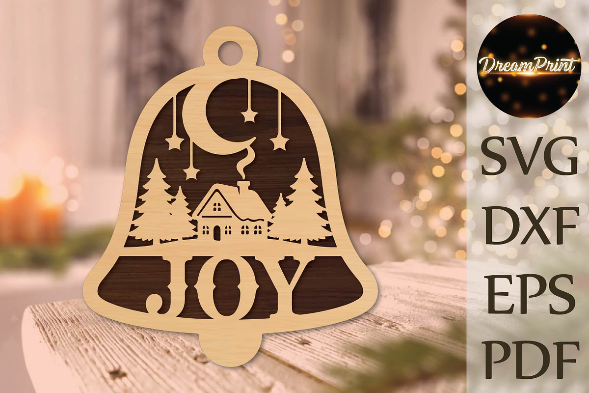 Joy Christmas Bell Ornament SVG, an Object Graphic by DreamPrint404 (Photo 1 of 4)