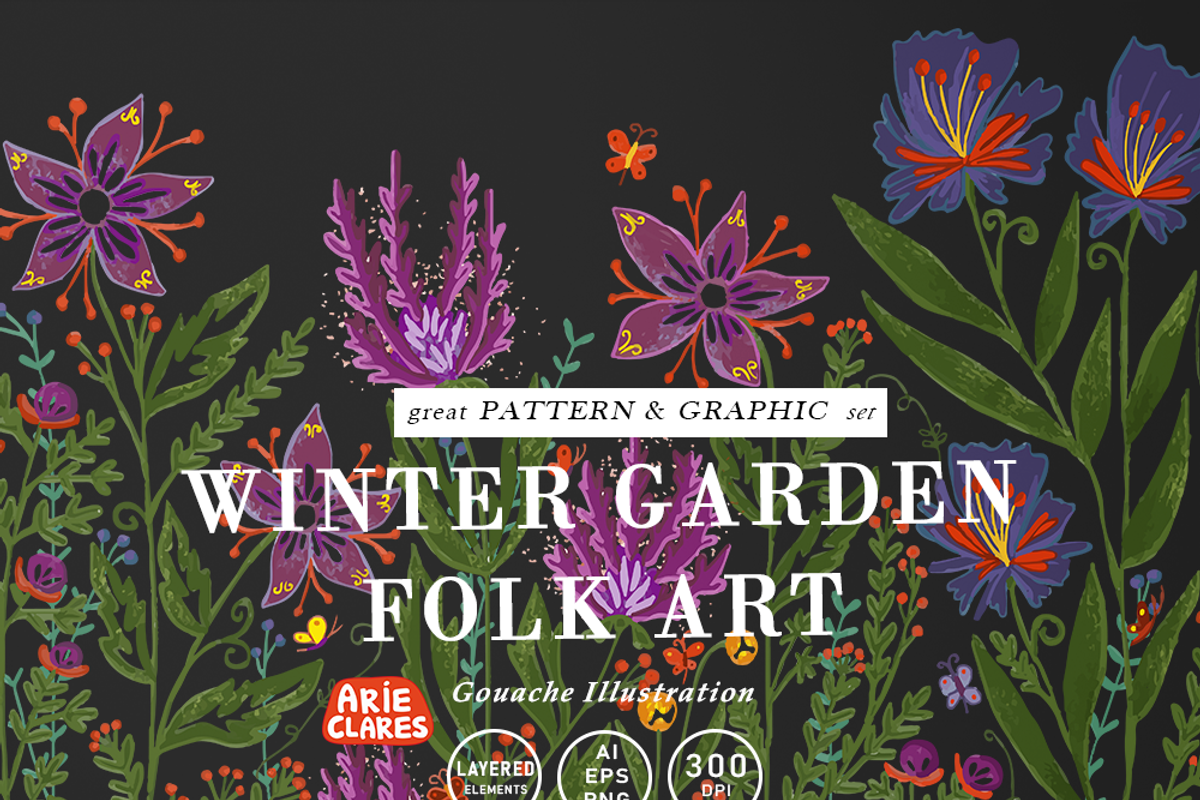 Winter Garden Folk Art, a Pattern Graphic by Arie Clares (Photo 13 of 13)