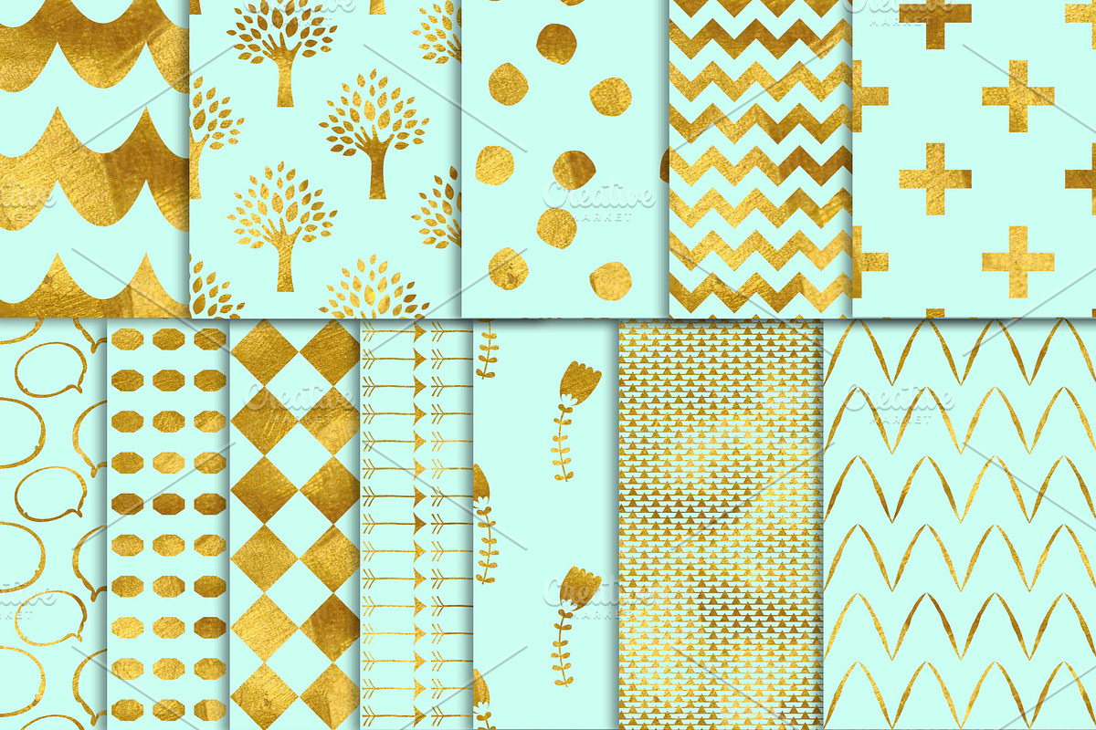 Mint and Gold Digital Paper