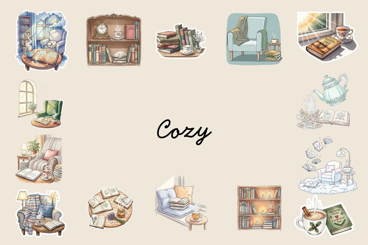 Cozy Book and Tea Sticker Set