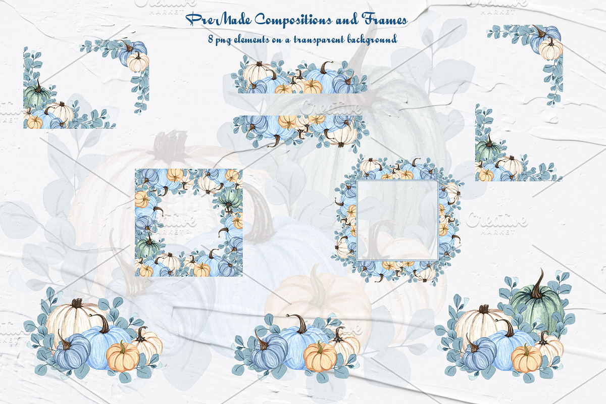 Blue Pumpkins Watercolor Clipart, a Food Illustration by BarvArt (Photo 4 of 6)