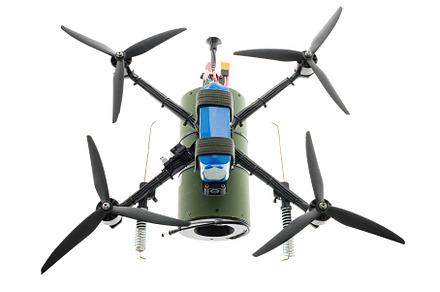 Helicopter with blades and battery