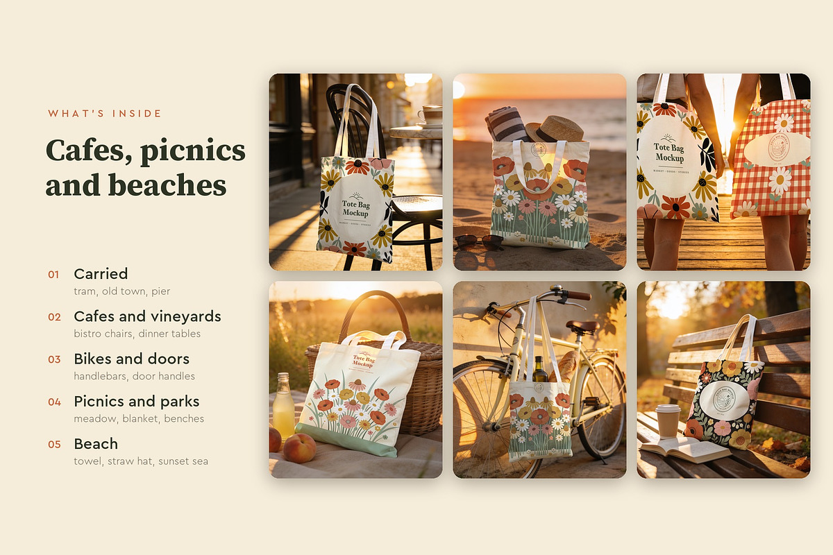 Tote Bag Golden Hour Mockups Vol. 2, a Merchandise Mockup by Motion-Box (Photo 2 of 4)