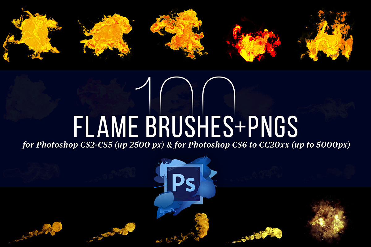 100 Photoshop Flame Brushes + PNGs, a Brush Add-On by Creative Graphics (Photo 7 of 7)