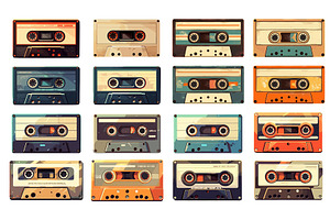 Flat retro cassette tape set, an Object Illustration by Stock-Smart-Start