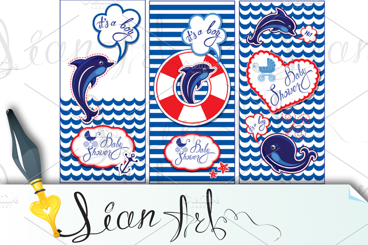 Baby boy Shower Nautical Set., an Animal Illustration by Lian-art