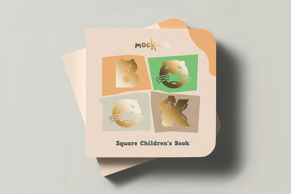 Square Children's Book Mockup, a Books & Magazine Mockup by DesignRushMarket (Photo 4 of 10)