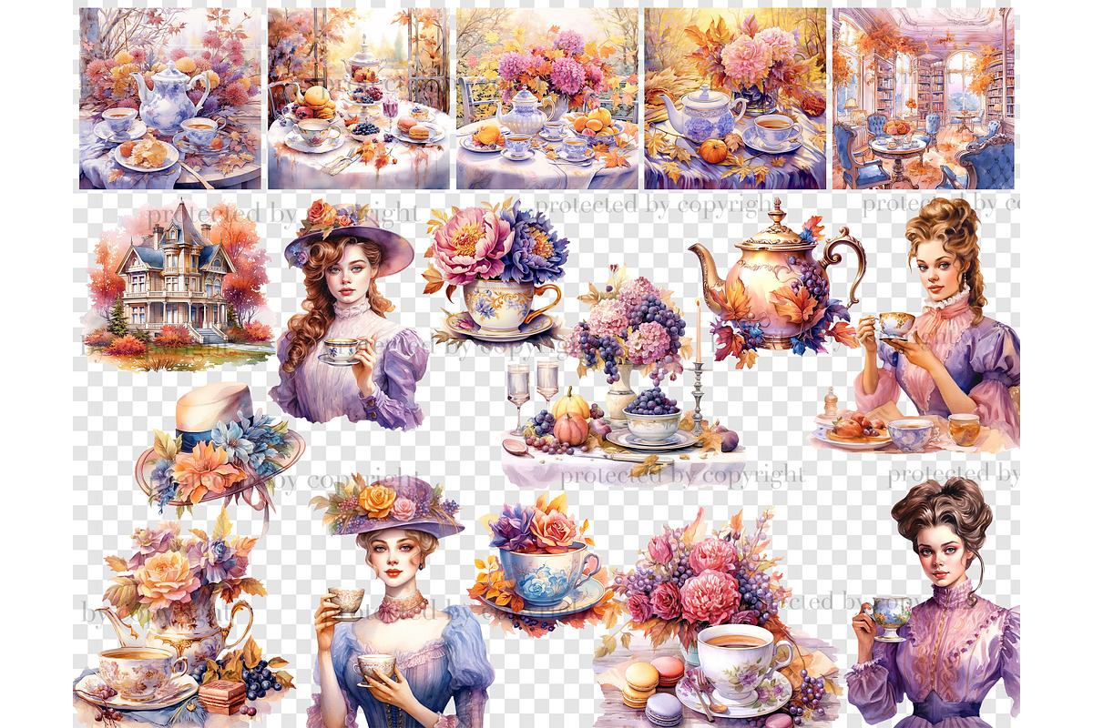 Autumn Clipart Bundle | Tea Party, a Person Illustration by GlamArtZhanna (Photo 5 of 5)
