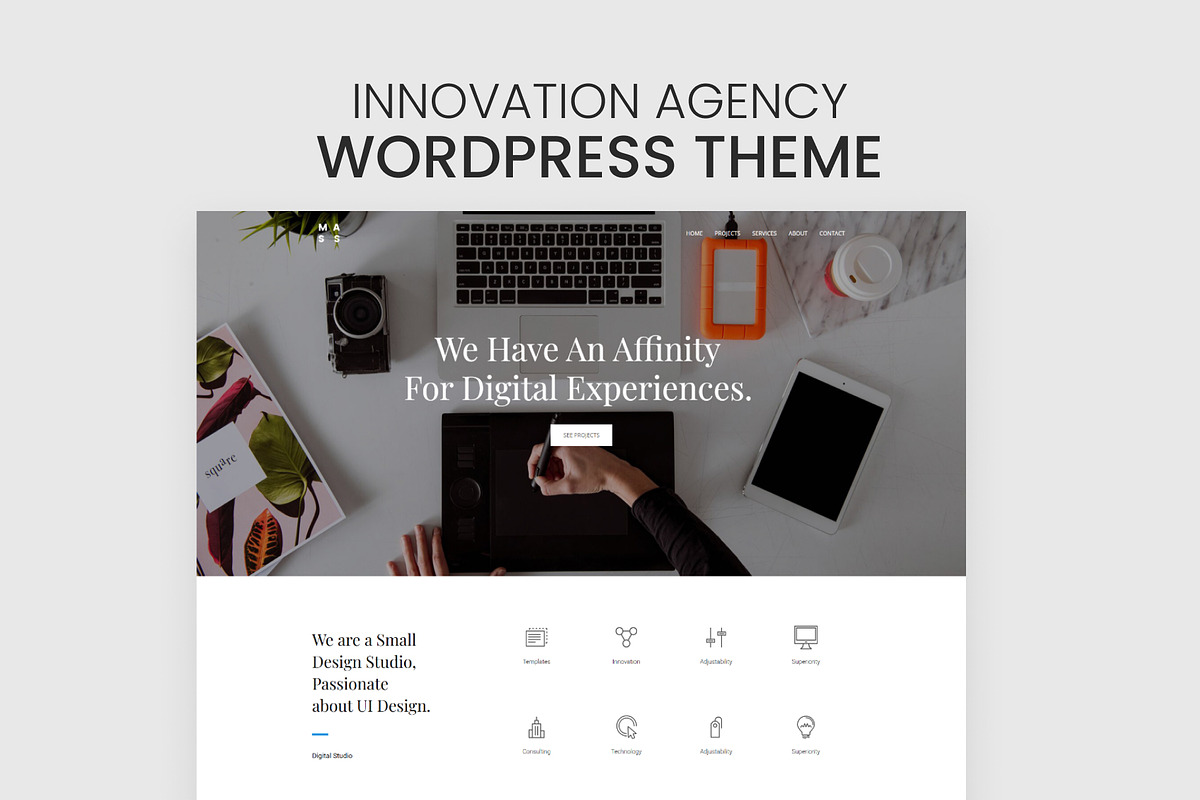 Innovation Agency WordPress Theme, a WordPress Template by Pixflow (Photo 1 of 11)