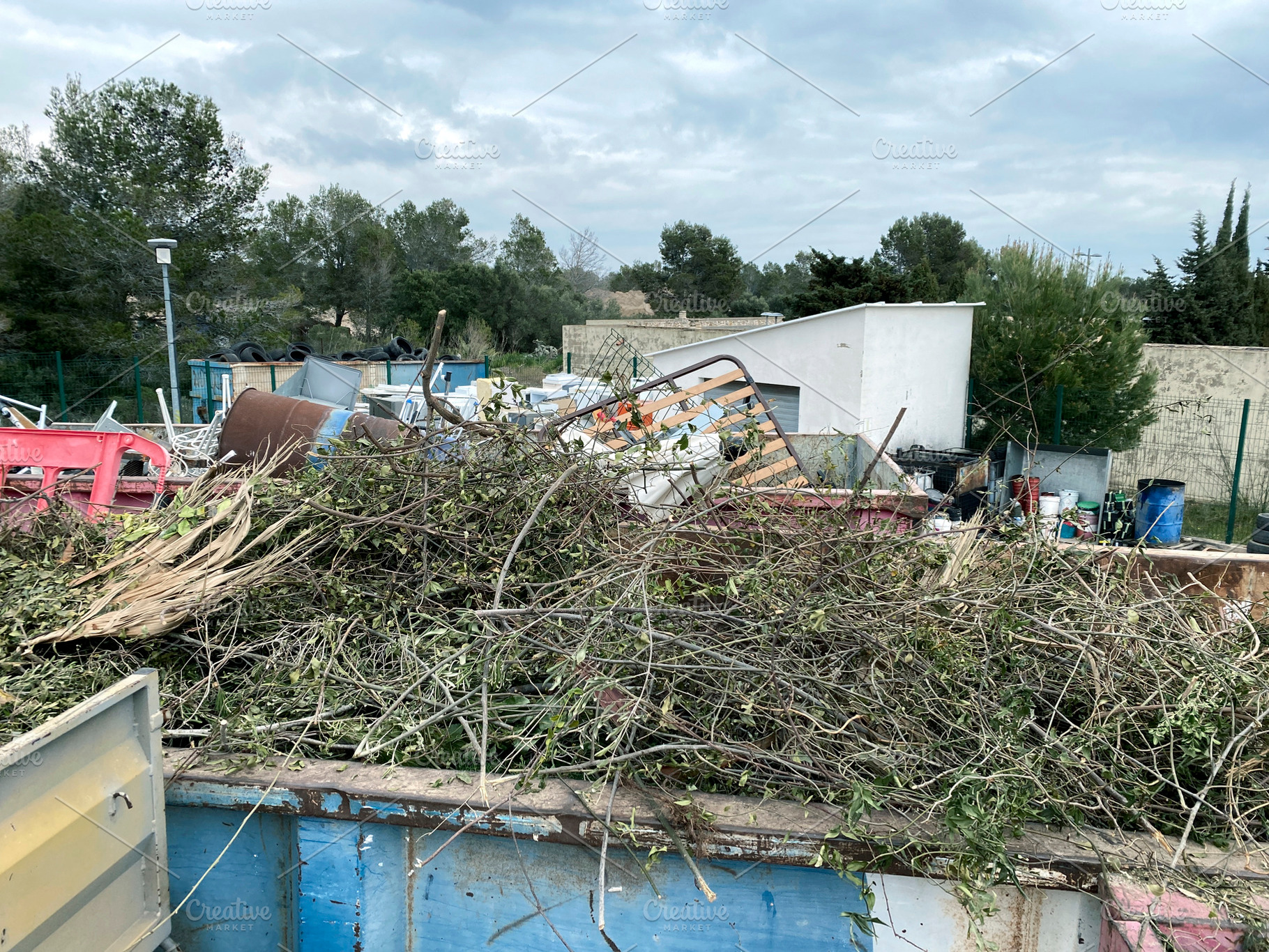 a container full of garden waste at a recycling facility, a Photo by Nito