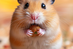 Cute hamster holding food on colorfu, an Animal Photo by Photostock