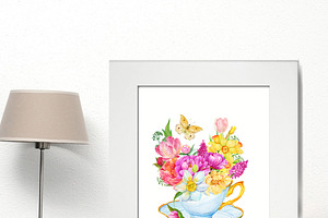 Flower Bouquets, Watercolor Clipart