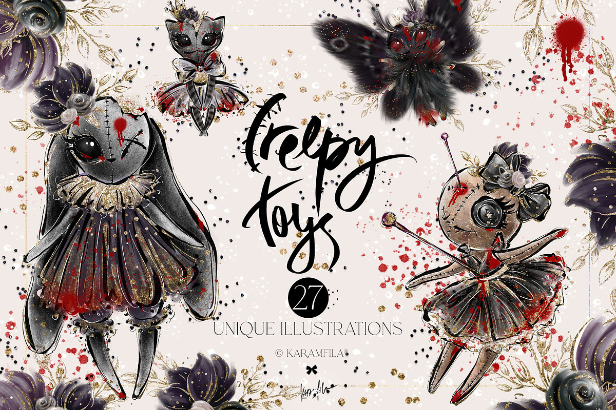 Creepy Halloween Voodoo Dolls PNGs, a Seasonal Illustration by KaramfilaS (Photo 1 of 9)