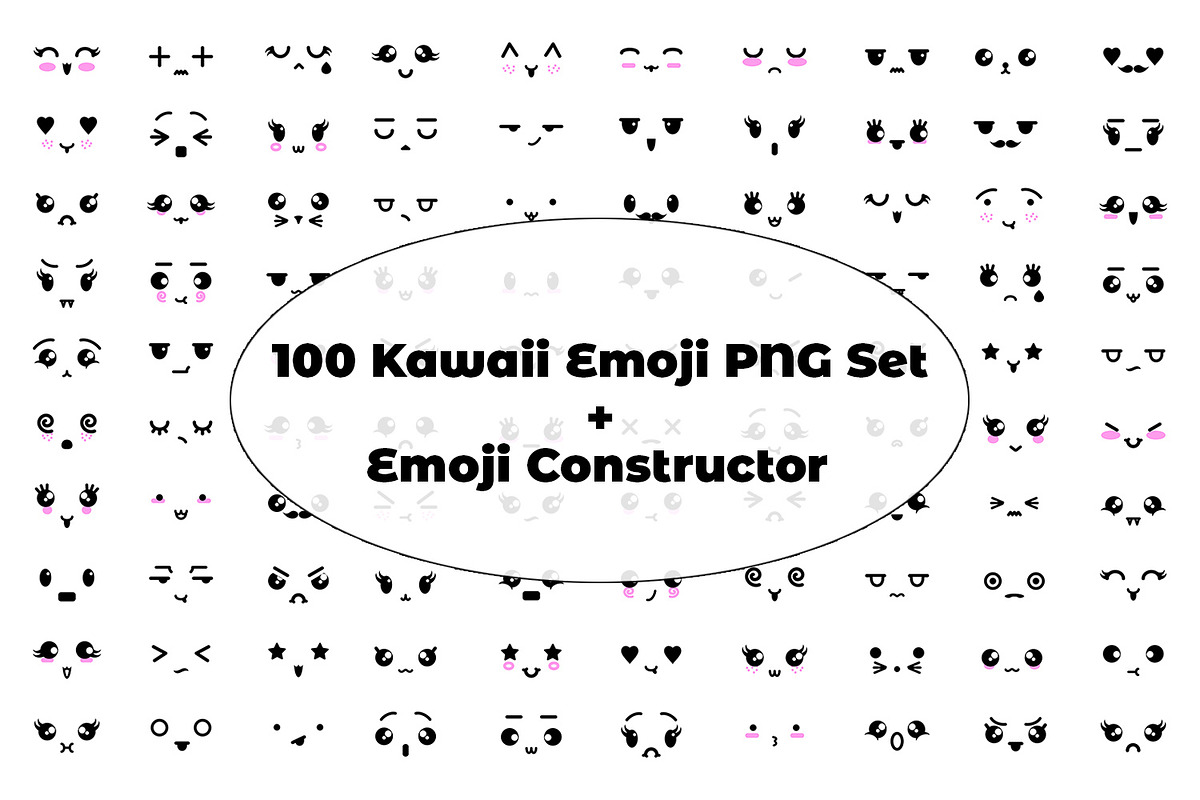100 Kawaii Emoji PNG Emoji Construct, an Object Illustration by Kseniya-Omega (Photo 1 of 5)