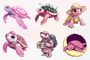 Pink Sea Turtle Clipart, an Illustration by CreationArt (Thumbnail 2 of 9)