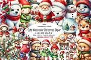 Cute Watercolor Christmas Clipart, a Seasonal Illustration by CreationArt (Thumbnail 1 of 7)