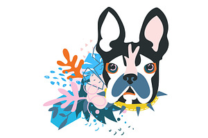 Abstract papercut collage dog head