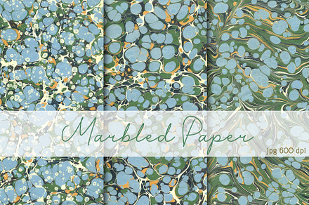3 Hand Marbled Papers Forest, a Texture Graphic by Ebrua