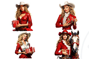 Santa Cowgirls Christmas Clipart PNG