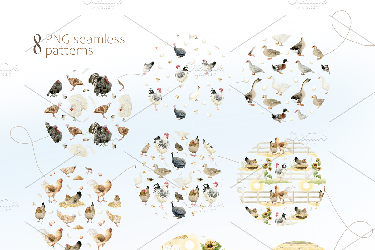 Poultry Yard Watercolors Farm Birds, an Animal Illustration by Elena Malgina Clipart (Photo 4 of 7)