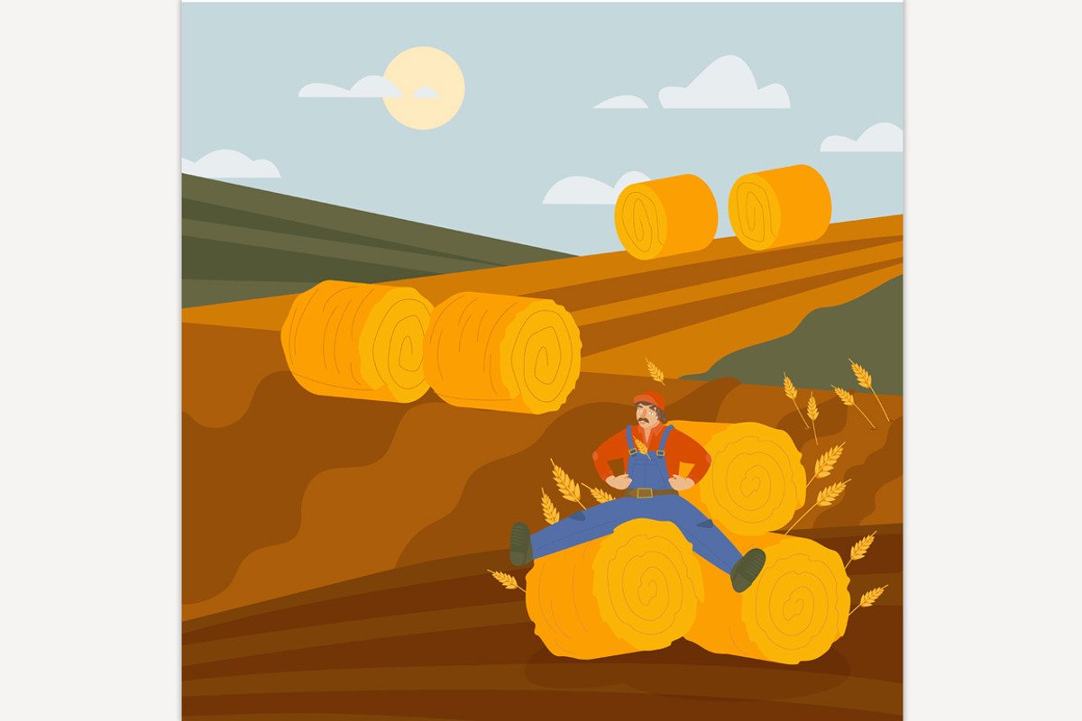 Country life scene. A farmer sitting, a Person Illustration by Anna's Shop