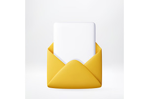 3D yellow open envelope with white, an Illustration by Abscent