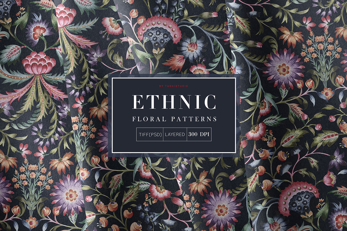 Ethnic Florals Watercolor Chintz!, a Pattern Graphic by Pink Linen (Photo 2 of 12)