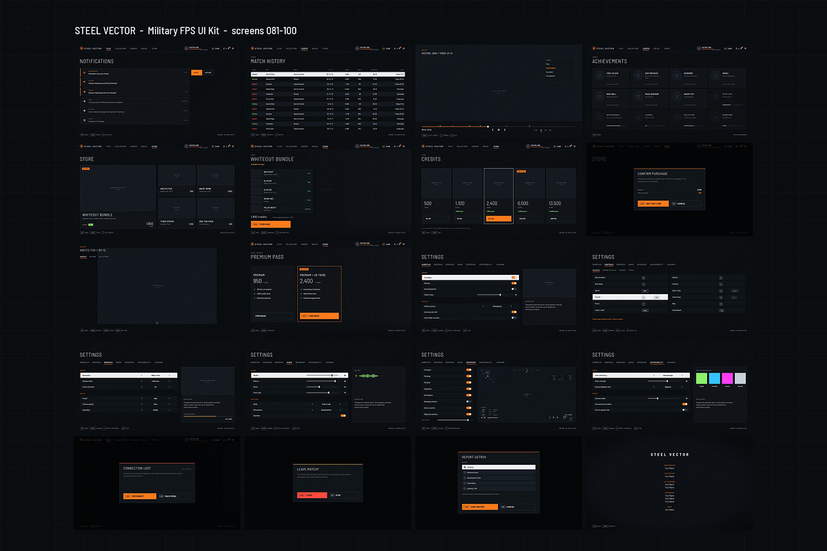 Military FPS Game 100 Screens, an UI Kit Template by pawellpi (Photo 11 of 116)