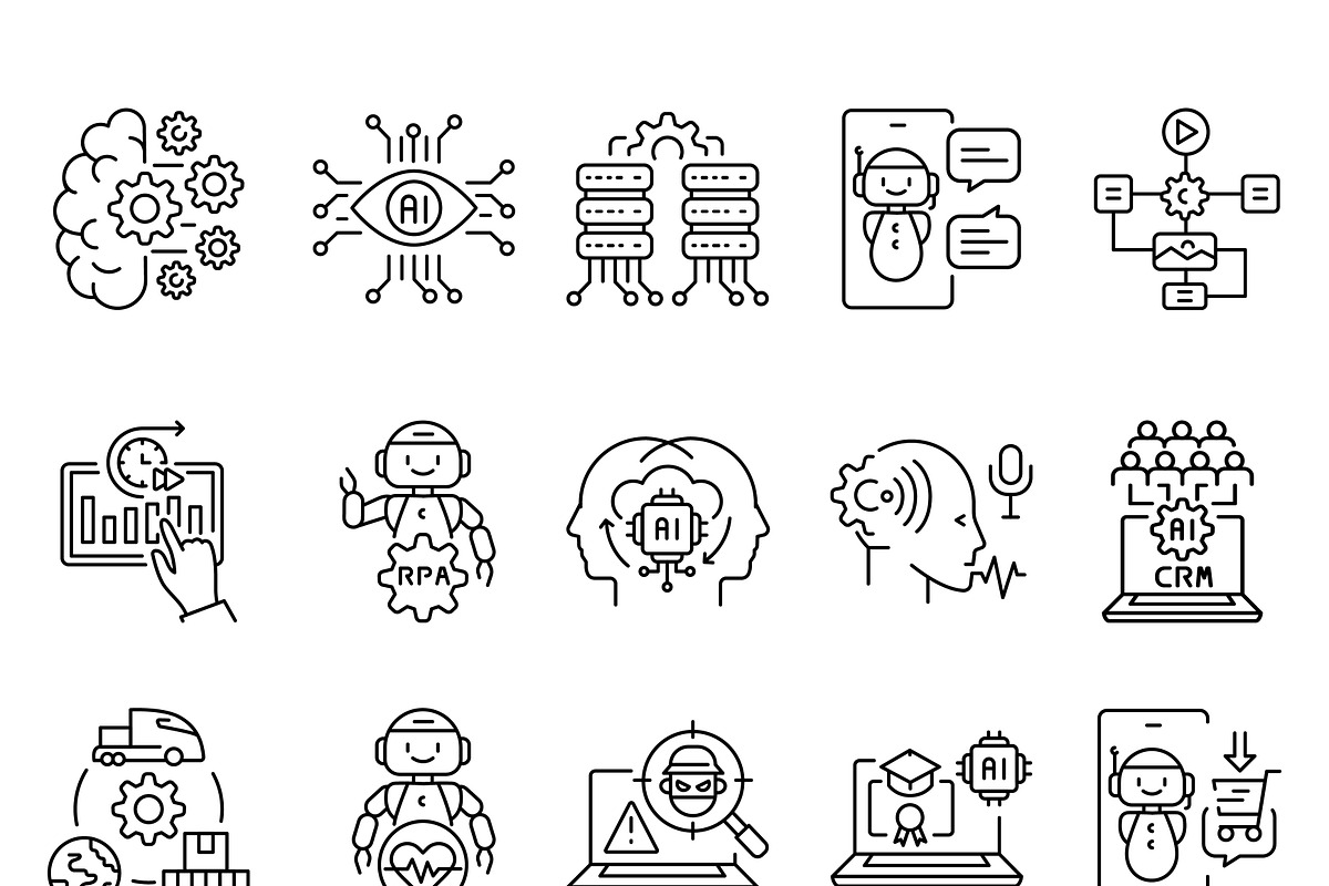 ai integration black line icons, an Outline Icon by Backwoods_studio
