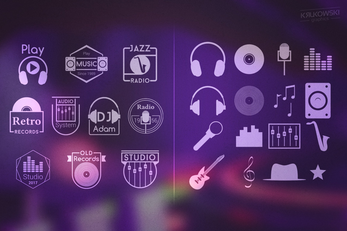 Music Audio Badges Logos, a Branding & Logo Template by Krukowski Graphics