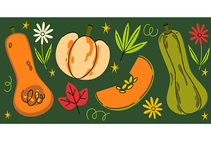 Harvest pumpkin doodle set, a Food Illustration by art PVP - market