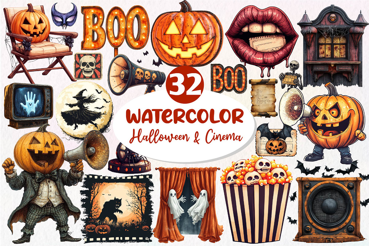 Vintage Halloween & Cinema Clipart, an Illustration by Dream Creation (Photo 1 of 7)