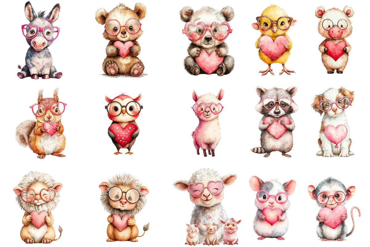 valentine animals clipart, an Illustration by DreamArtGraphic (Photo 3 of 3)