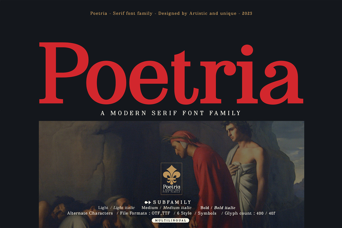 Poetria - Serif Font Family, a Serif Font by Artistic & Unique (Photo 1 of 15)