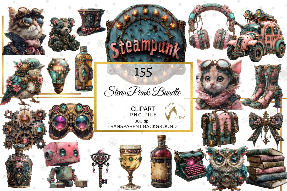Shabby Chic Steampunk Clipart Bundle, an Illustration by NiiiNArt (Photo 1 of 6)