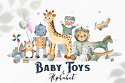 Watercolor Baby Toys & Alphabet, an Object Graphic by Ana-Sakuta (Thumbnail 1 of 21)