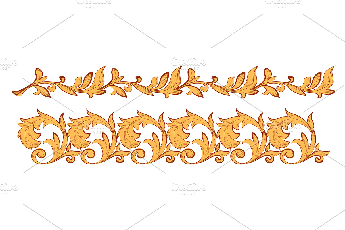 Golden baroque frame ornaments set, an Illustration by art PVP - market